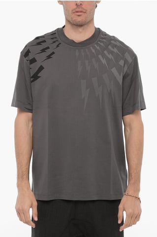 Easy Fit Crew-Neck T-shirt with Ton-On-Ton Print in Gray