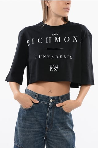 Cropped GENYA T-shirt with Oversized Fit in Black