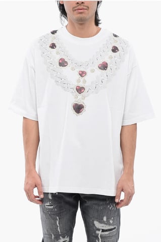 Oversize Fit T-shirt With Necklace Print in White