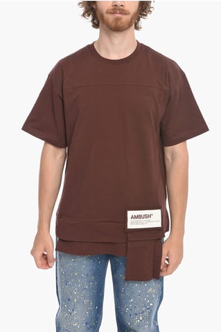 Crew Neck WAIST POCKET Cotton T-Shirt in Brown