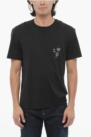 Cotton FOR YOU Crew-Neck T-hirt with Contrast Print in Black