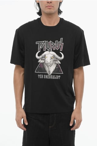 Slim Fit Printed ROCK BAND ZODIAC TAURUS Crew-neck T-shirt in Black
