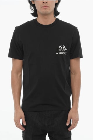 Cotton Slim Fit I SEE YOU Crew-Neck T-shirt in Black