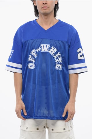Embroidered Mesh FOOTBALL T-shirt in Blue