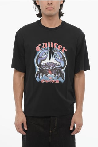 Printed Slim Fit ROCK BAND ZODIAC CANCER Crew-Neck T-shirt in Black