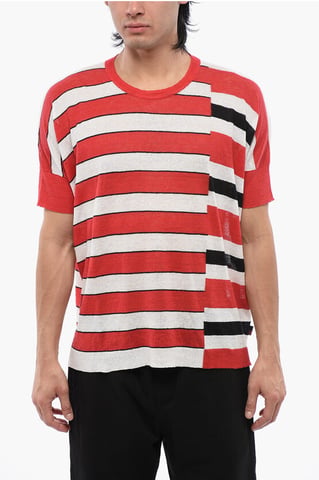 Gestreept linnen T-shirt in rood