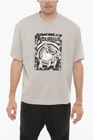 Printed AQUARIUS THE HUMANITARIAN Crew-neck T-Shirt in Gray