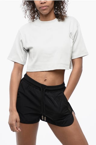 Ribbed Crop Crew-neck T-Shirt in Gray