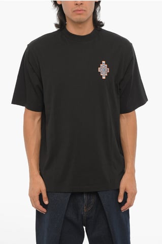 Solid Color OPTICAL CROSS Crew-neck T-Shirt in Black