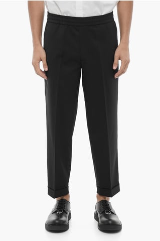 Pantaloni REM Slim Fit a Vita Bassa con Elastico in Vita in Black