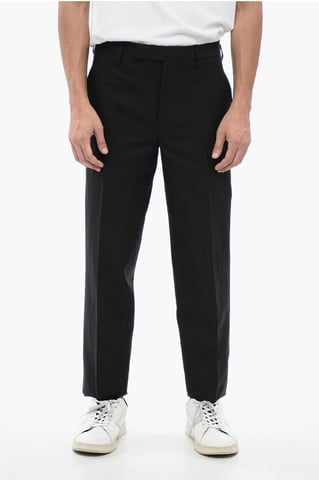 Linen Blend Slim Fit Pants with Belt Loops in Black