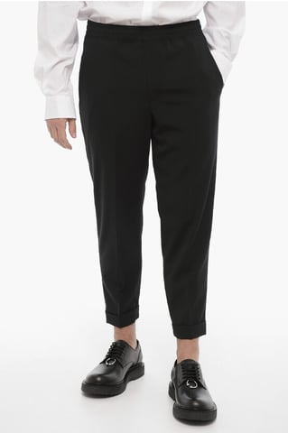 Cuffed Hem Slim Fit Casual Pants in Black