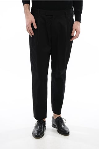 Double-pleated MICK Stretch Cotton Pants in Black