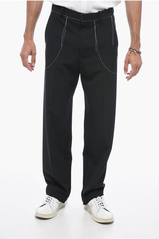Broek op maat met stikseldetails in zwart