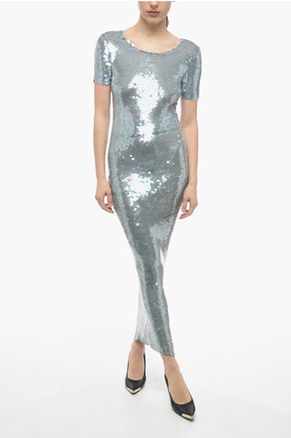 MM0 Maxi-jurk met korte mouwen en pailletten in zilver