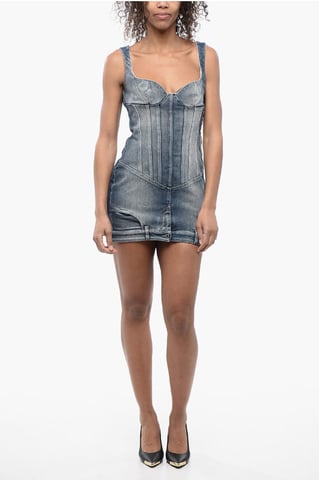 Sweetheart Neckline Denim Mini Dress in Blue