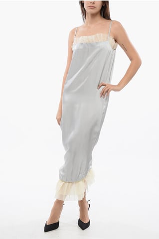 Satin UPSIDE DOWN Dress with Chiffon Flounces in Gray