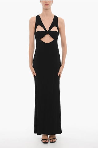 Solid Color Long Dress with Cut-Out Details and Back Slit in Black