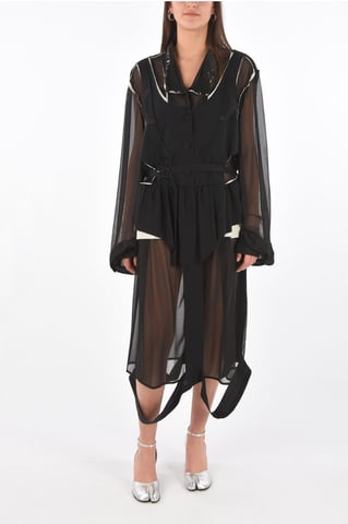 MM0 cut out silk dress with belt in Black