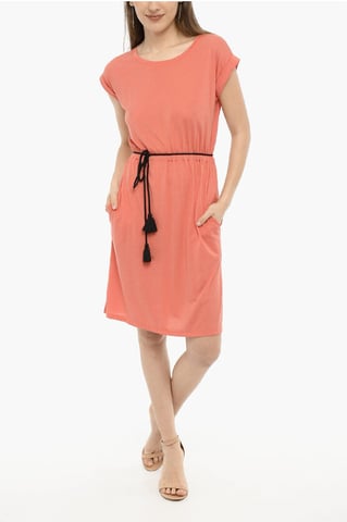 Solid Color Tee Dress with Drawstring in Pink