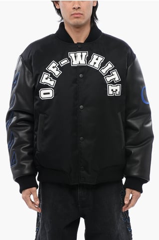Leren BASEBALL LEA bomberjack met mouwen en logopatch in zwart