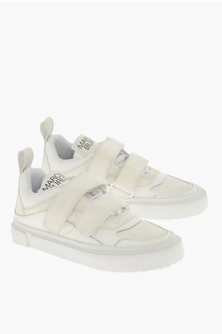 Suede Low Top Sneakers with Touch Strap Closure in White