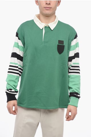Box Fit COLLEGIC RUGBY Polo with Knitted Sleeves in Green