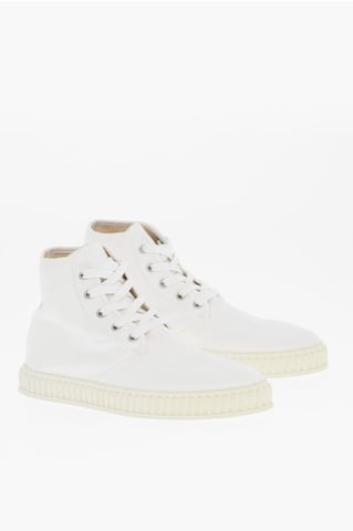 MM22 Solid Color Cotton High-Top Sneakers in White