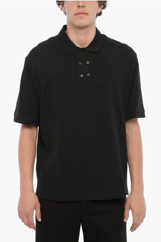 Piquet Cotton Loose Fit Polo Shirt in Blue
