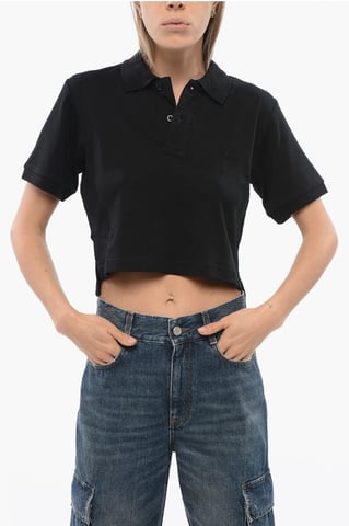 Cropped AICARDI Polo with Ton-sur-ton Embroidery in Black
