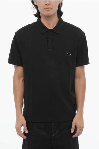 Loose Fit Two Buttons Polo Shirt with Piercing Detail in Black