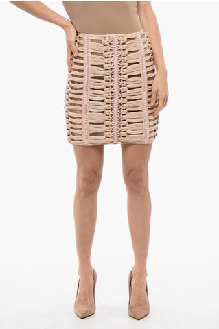 See-Through REVIVAL Woven Eco-leather Miniskirt in Pink