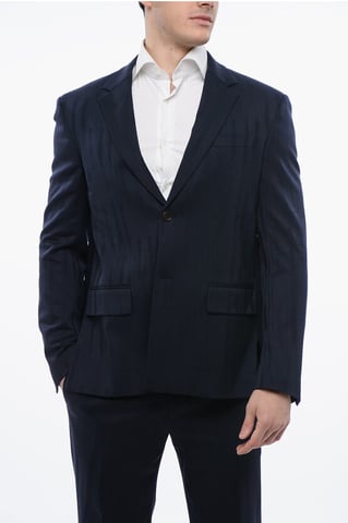 Jacquard Design SHIBORI Virgin Wool Blend Blazer in Blue