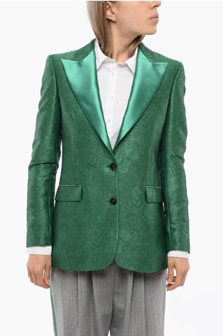 Embroidered RANBU Blazer with Peak Lapel in Green