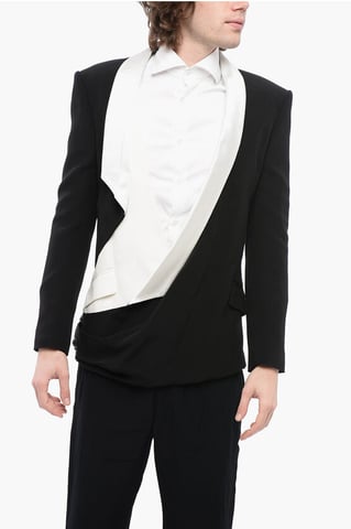 Double-layered DECONSTRUCTED Blazer with Shawl Lapel in Black & White