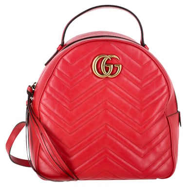 Gucci Quilted Marmont Backpack Bag in Red Leather