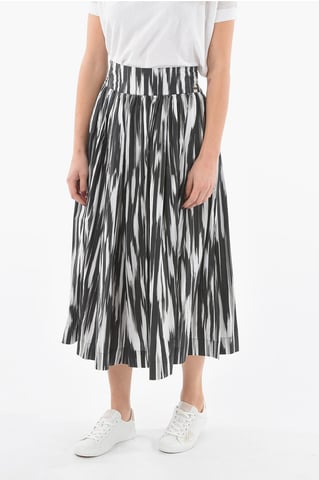 Drawstring Waist Popeline Cotton Flared Skirt in Black & White