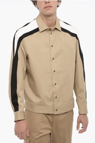 Cotton Overshirt with Contrast Side Bands in Beige