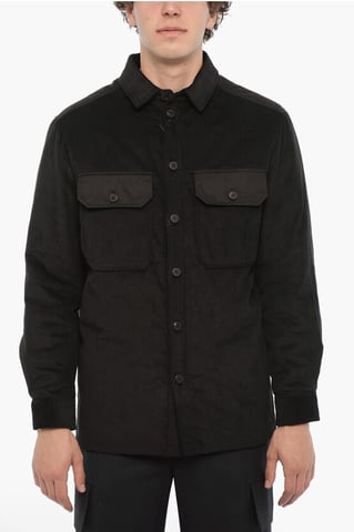 Corduroy Overshirt with Quilted Insert To the Rear in Black