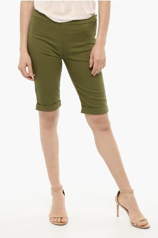 Cuffed Hem Shorts with Golden-Closure in Green
