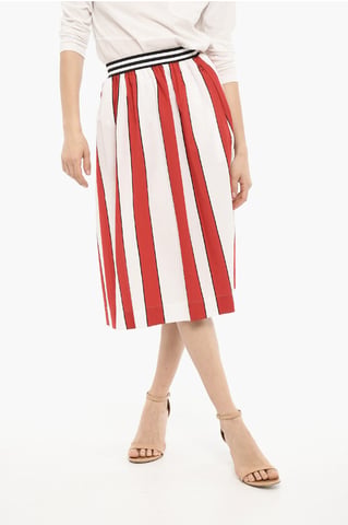 Flared Awning Striped SCULLY Maxi Skirt in Bianco, Rosso