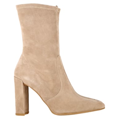 Stuart Weitzman Block Heel Ankle Boots in Beige Suede