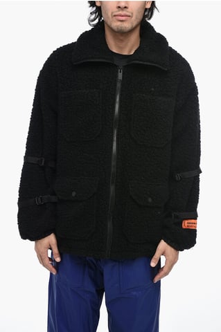 Logoed POLAR FLEECE Jacket with Buckle Detailing in Black