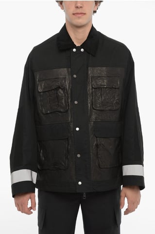 Utility Jacket with Rib Collar in Black
