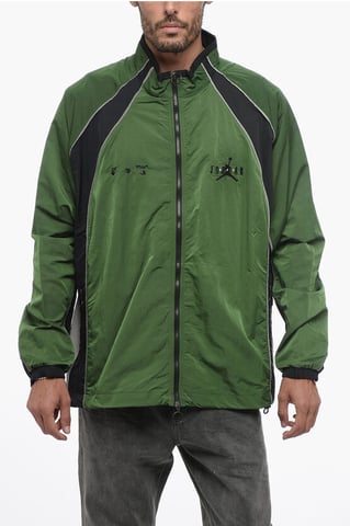 OW X JORDAN Nylon Track Windbreaker with Front Zip in Green