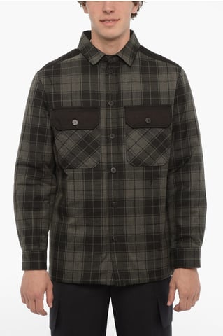 Geruit gewatteerd overshirt met dubbele borstzak in Nero, Grigio