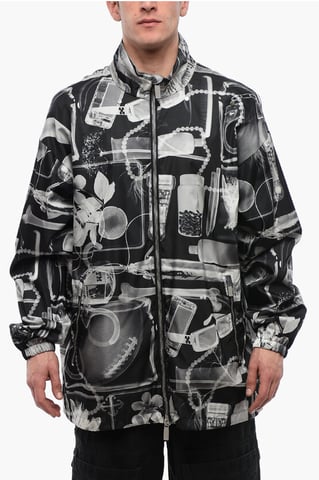 Nylon XRAY Windbreaker with Removable Hood in Black & White