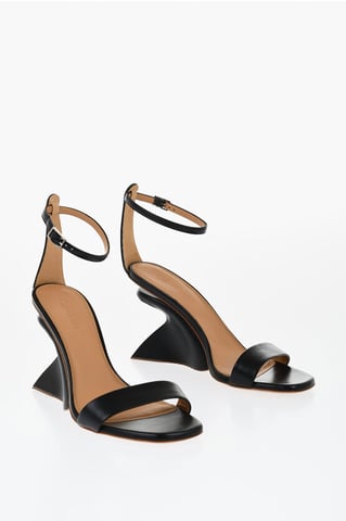 Leather JUG Sandals Wedge 9 cm in Black