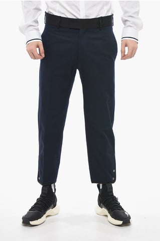 Slim Fit TOM Pants with Contrasting Edges and Ankle Buttons in Blue