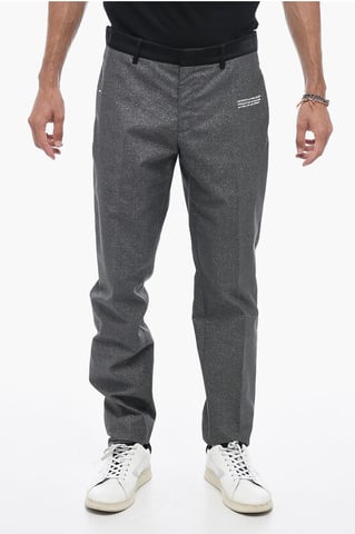 Glittery Tailoring Pants with Satin Detailing in Silver